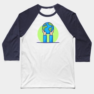 Hand Holding Earth Cartoon Vector Icon Illustration Baseball T-Shirt